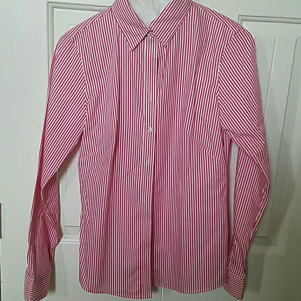 Pink and white striped button down shirt